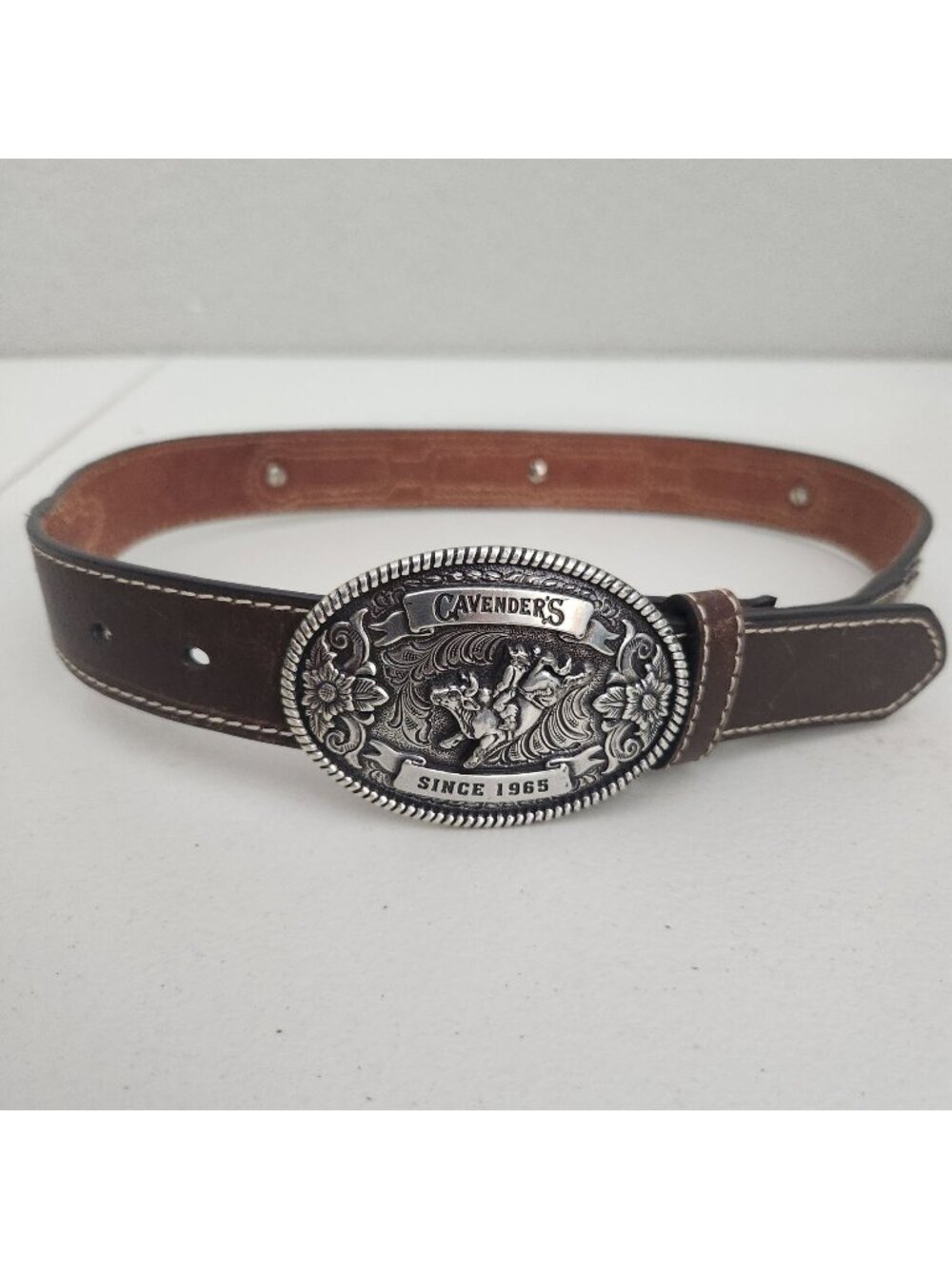 Cavenders Brown Leather Belt With Western Buckle & Detailing - Rodeo Style Pre-O